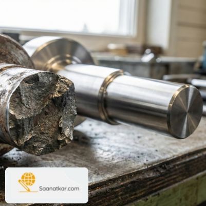 مقایسه شفت بریده شده پمپ آب صابون در اثر خستگی با شفت سالم استیل